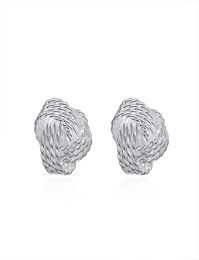 Charm 925 Sterling Silver Plated Love Knot Stud Earrings for Ladies Women 12mm Diameter High Polish4455940