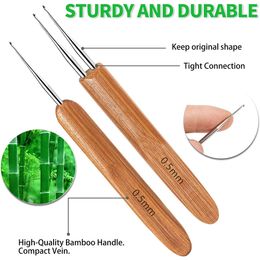 3Pcs/Set Bamboo Handle Locs Crochet Needle Steel Crochet Hook Lock For Braided Hair Braids Hair Weaving Dreadlock Crochet Hook