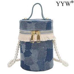 Shoulder Bags Luxury Handbags Women Designer Blue Checked Handbag Canvas Tote Chain Underarm Bag Ladies Half Moon Cloth Purse