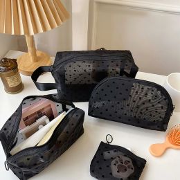 Love Print Mesh Cosmetic Bag Portable Large-Capacity Toiletry Organiser Makeup Bag Multifunctional Lipstick Key Coin Purse Pouch