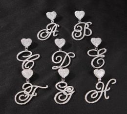 Cursive Letter With Heart Bail Brush Cubic Zirconia Intial Name Necklace Charm Hip Hop Jewelry8653338