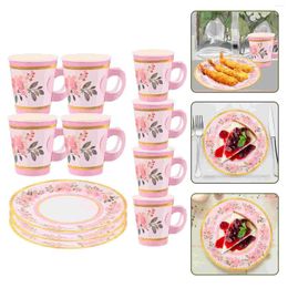 Dinnerware Sets Birthday Party Paper Tableware Flower Pattern Cutlery Printing Plate Disposable Dinner