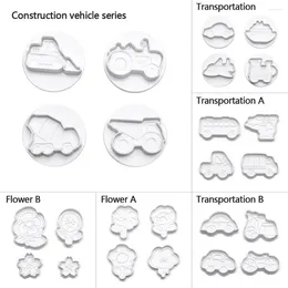 Baking Moulds DIY Craft Plunger Paste Sugar Biscuit Stamp Plastic Mould Cookie Cutter Transportation&Flower Embosser Die