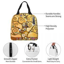 Gustav Klimt Insulated Lunch Bags Portable Tree of Life Stoclet Frieze Meal Container Thermal Bag Lunch Box Tote School Travel