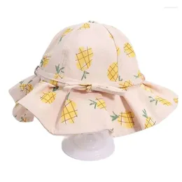 Berets 2024 Cotton Pineapple Print Bucket Hat Fisherman Outdoor Travel Sun Cap Hats For Children Boys And Girls 224