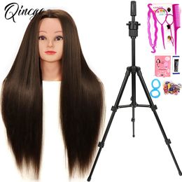 Mannequin Head Hair Styling Manikin Cosmetology Doll Head With Stand Tripod Practice Braiding Hair Hairdressing Training Model 240403