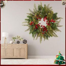 Decorative Flowers 40cm Red Cone Pine Needle Wreath Battery Operated Plastic Xmas Garland Decorations Artificial With LED Light String Home