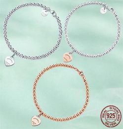T Designer heart tag pendant bead chain bracelet Luxury Classic Necklace stud earrings ring sets 925 sterlling silver Jewelry rose6349196