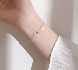 Sweet S925 Stamp Silver Chain Colour Moon Star Charm Bracelet Dainty Micro Cubic Zircon Pendant Bracelet For Women Gifts Jewellery S5381015