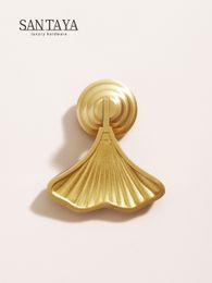 Brass Ginkgo Leaf Furniture Handle Personalised Fishtail Pendant Gold Handle Wardrobe Drawer Dresser Shoe Cabinet Bar Knob