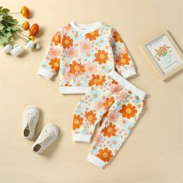 Trousers Cute Lovely Floral Print Baby Girls Clothes Set Outfit Long Sleeve Sweatshirts Pullover Long Pants 2Pcs Fall Winter Kids Suit