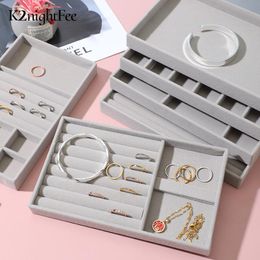 Gray Soft Velvet Jewelry Earrings Necklace Pendant Bracelet Tray Handmade DIY Jewelry Box Drawer Storage Organizer