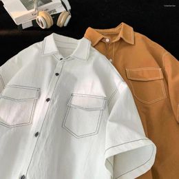 Men's Casual Shirts 2024 Handsome Lapel Men Blouse Shirt White Long Sleeve Half Harajuku Black Loose Cargo