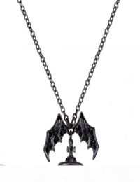 Queen Mother Demon Evil Titanium Black Wings Diamond Saturn Necklace Super Cool Punk Bat8363509