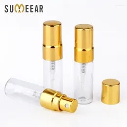 Storage Bottles 100PC/Lot 3ml Portable Sample Spray Bottle Transparet Glass Perfume Atomizer With Gold Metal Pump Travel Container