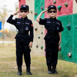 Children Policeman Uniform Cosplay Costumes Kids Police Top Pants Hat Suit Boys Girls Police Clothing Halloween Christmas Gift