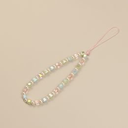 Original Clear Coloful Crystal Cute Bead Keycord Keychain Strap Cell Phone Charm Strap Sweet Girl Lanyard Pendant For iPhone