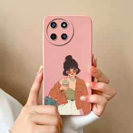 For Oppo Realme 11 Pro Plus Phone Case Lovely Girls Soft Square Liquid Silicone Back Cover For Realme 11Pro+ Fundas Bumper Coque