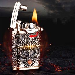 2022 New Personality Creative Metal Rocker Kerosene Lighter Dragon Pattern Emed Portable Metal Lighter Men's Gift
