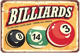 Billiards Poker Club Vintage Metal Sign Pool Billiards Balls Poster Tin Sign Home Family Gift Funny Metal Signs Wall Decor 12x8
