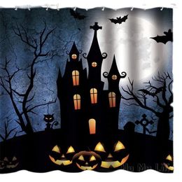 Shower Curtains Halloween By Ho Me Lili Curtain Pumpkin Light Castle Bat Tomb Decoration Polyester Waterproof With Hooks Fabric Sets