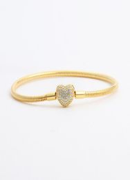 18K Yellow Gold plated CZ Diamond Heart Bracelets Original Box Set for 925 Silver Chain Bracelet for Women Wedding Jewelry5622516