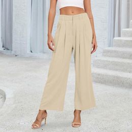 Women's Pants Straight Leg Corduroy Womens Wide Cropped Trousers Summer Work Business Fashion Casual Pleated Waisted Pant 2024