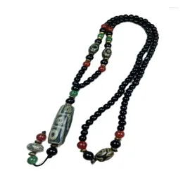 Decorative Figurines Early Collection Of Tibetan Return Agate Nine Eye Beads Necklace Natural Retro Pendant Buddha