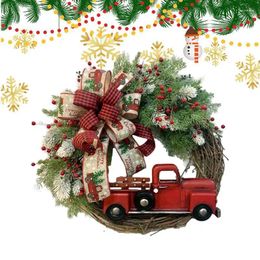 Decorative Flowers Red Truck Farmhouse Wreath Aesthetical Creative Front Door Garland With Large Bow Home Decor Products For Courtyard