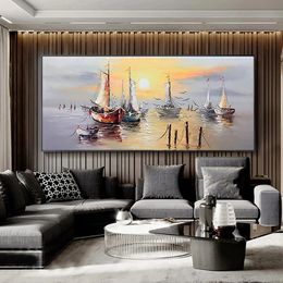 Pintura a óleo de barcos de cenário abstrato em tela, moderna impressão de parede de parede imagem sala de estar quarto decoração de casa cuadros não emoldurada