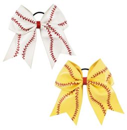 7quot Leather Baseball Cheer Bow for Girl Kid Handmade Glitter Softball Cheerleading Hair Bow With Ponytail Holder Hair Accessor3689043