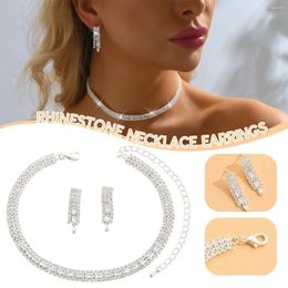 Pendants Glitter Rhinestone Necklace Earring Set Lightweight Statement Ear Dangler For Wedding