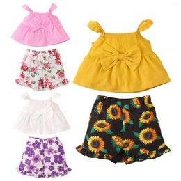 Clothing Sets 3Pcs Infant Baby Girls Summer Clothes Flying Sleeve Bowknot Flounce Cami Top With Flower Print Ruffle Shorts And Headband Set