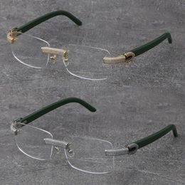 Whole Metal Mix Plank Arms Rimless Micro-paved Diamond Set Frames Wooden Eyewear Myopic Glasses Male and Female 18K Gold Frame1753