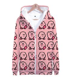 Winter Mens Jackets and Coats Anime Kirby 3D Hoodie Fleece Zipper Hooded Sweatshirt Outwear Warm Coat Kawaii Clothes Cosplay197y9000438