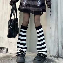 Y2k Goth Lolita Striped Leg Warmers Japanese Women Gothic Long Socks Autumn Winter Cool Girls Knee Knitted Cuffs Ankle Warmer