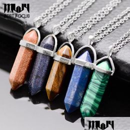 Pendant Necklaces Fashion Crystal Natural Stone Necklace Rock Gem Turquoise Reiki Chain Pendants 16Pcs/Lot Drop Delivery Jewelry Dhc6M