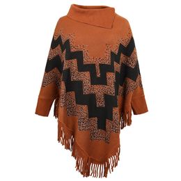 Spring Autumn High Collar Women Knitting Shawl Warm Tassel Pullover Knitting Poncho Lady Capes Coffee Cloaks