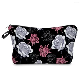 Storage Bags Bright Red Rose Print Cosmetic Heat Transfer Fashion Women's Makeup Bag Pretty Gift Coin Purse Portable Pencil Case Zipper