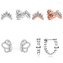 Stud Earrings 925 Sterling Silver Earring Cute Butterfly String Of Beads Tiara Wishbone Crystal For Women Fashion Jewelry