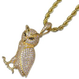 Fashion Men 18k Gold Plated Silver Chain Owl Pendant Necklace Designer Iced Out Rhinestone Hip Hop Rap Rock Jewellery Necklaces For 5798044