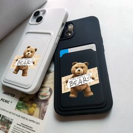 Cute love Heart Toy Bear Wallet Card Phone Case For iPhone14 Pro Max 12 13 15Pro 11 XR 7 8Plus XS X Teddy doll Back Cover