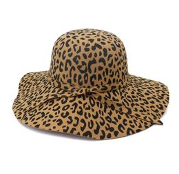 Large Brim Leopard Print Felt Dome Hat Wome Fedora Hats Fascinators Hat for Women Elegant Floppy Cap Sun Protection Chapeau8958056