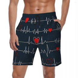 Men's Shorts Electrocardiogram Board Summer Kawaii Cool Stylish Beach Man Sports Fitness Quick Dry Pattern Swim Trunks