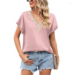 Women's Blouses Summer Fashion Style Elegant Amazon V-neck Lace Satin Short Sleeve Shirt Batwing Top