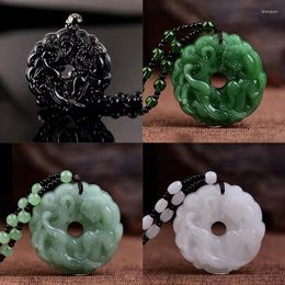 Pendant Necklaces Fashion Green Jade Hand Carved Dragon Hollow Necklace Versatile Sweater Chain