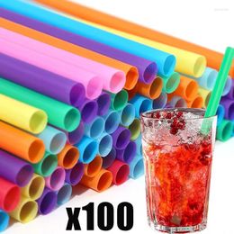 Disposable Cups Straws 100pcs Thin Straw Multicolor Flat Mouth Long Tube Milk Tea Milkshake Juice Plastic Bar Beverage Accessories