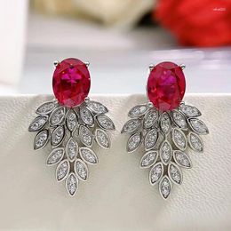 Stud Earrings S925 Silver Red Treasure 7 9 Female European And American Ins Full Diamond Cross Border Wholesale