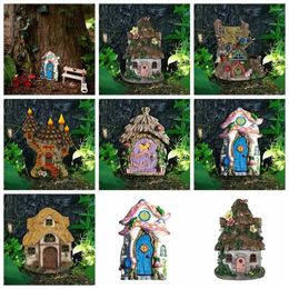 Garden Decorations Colorful Miniature Fairy Elf Door 10cm Yard Art Sculpture Tale Ornament Wooden Dollhouse Micro Landscape