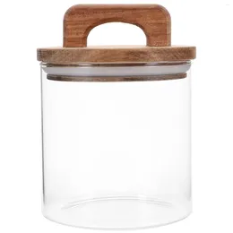 Storage Bottles Kitchen Containers Glass Jar Lid Grain High Capacity Can Wood Food Canisters